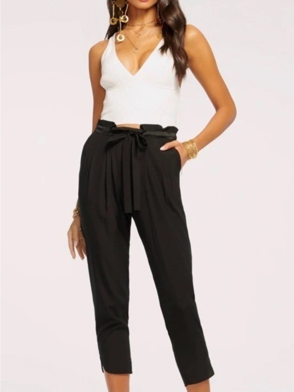 Ramy Brook High Rise Paper bag Tie-Waist Pants - Black